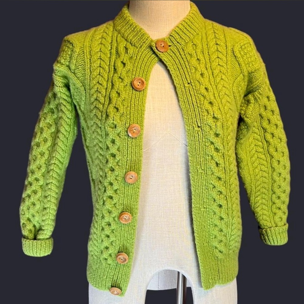 ❤️BEAMS BOY 100% Wool Lime Green Cable Knit Cardigan – Japanese Designer XS/S